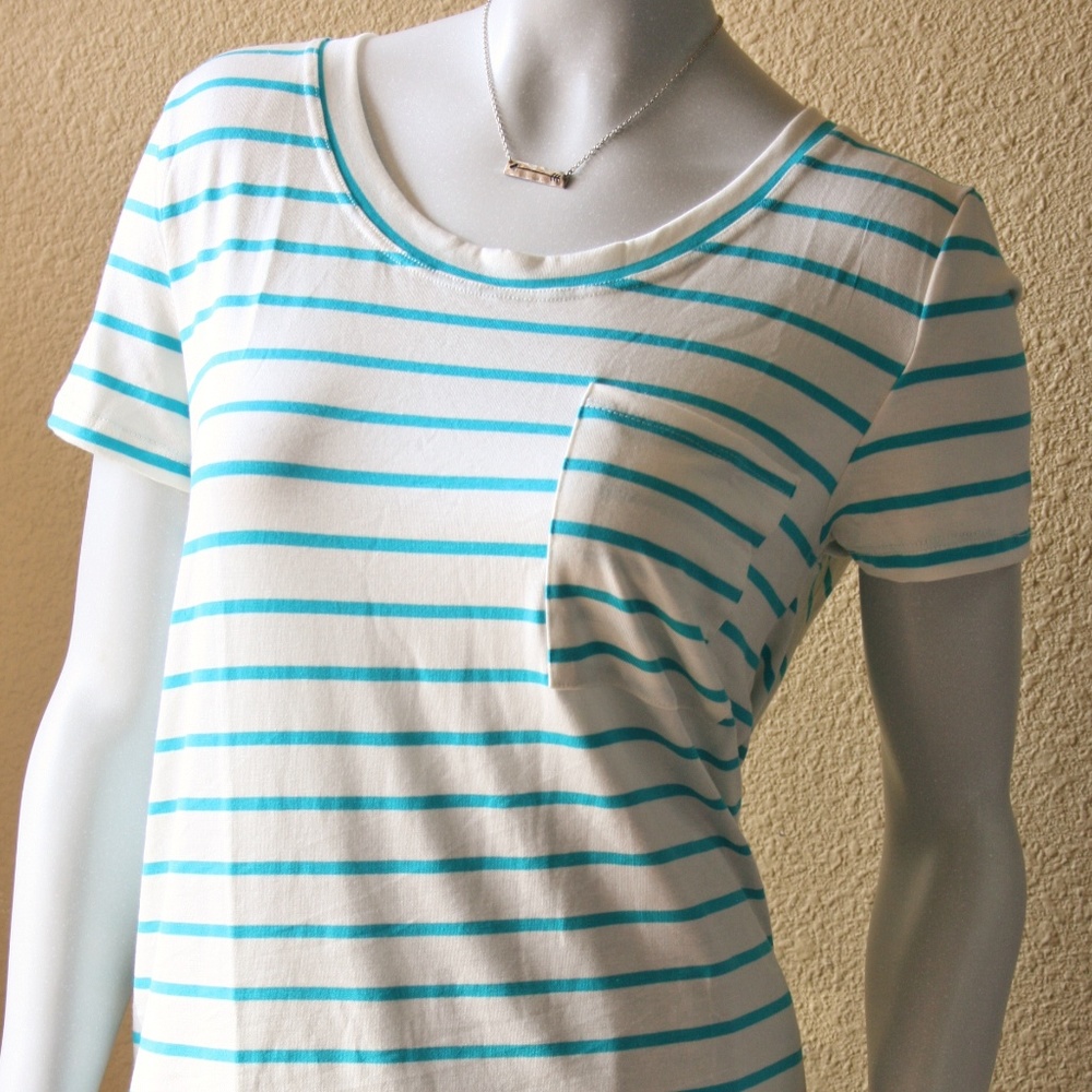 H&L Aqua stripe tee L NWT